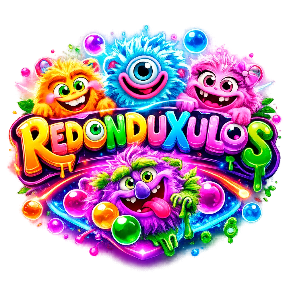 Arte oficial do Redonduxulos com seus monstrinhos coloridos