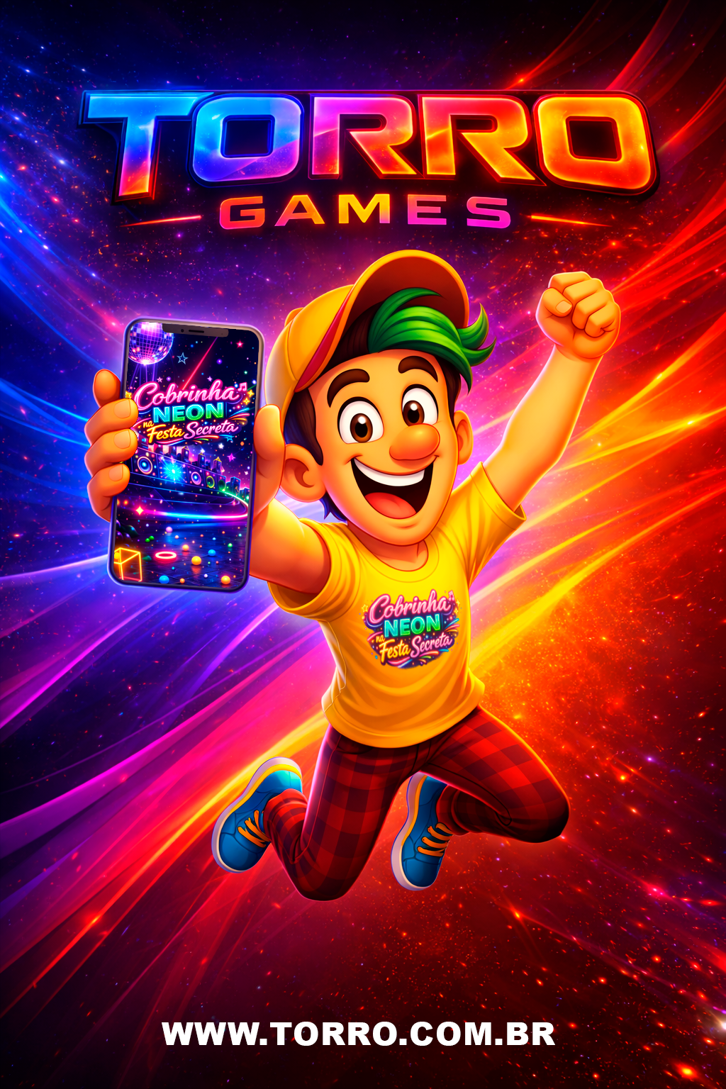 Mascote da Torro Games segurando celular